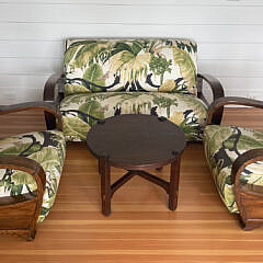 Suite of Four Art Deco Settee, Pair of Armchairs and Oak Coffee Table