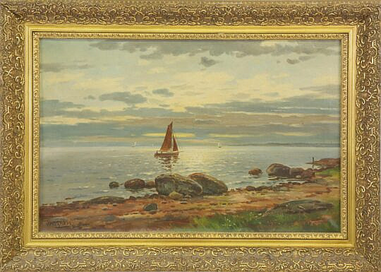 Henry Niess Oil on Canvas, "Sunset Sail"