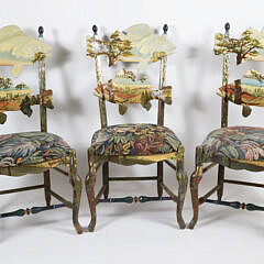 Set of 3 Mackenzie Childs Forest Fish Decorated Ladder-Back Side Chairs