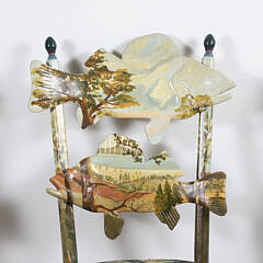 Set of 3 Mackenzie Childs Forest Fish Decorated Ladder-Back Side Chairs