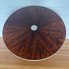 Art Deco Tropical Wood and Chrome Round Coffee Table