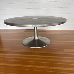 Art Deco Tropical Wood and Chrome Round Coffee Table