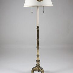 Vintage Brass Tripod Floor Lamp with Decorated Swan Cardboard Shade