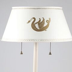 Vintage Brass Tripod Floor Lamp with Decorated Swan Cardboard Shade