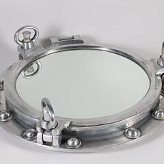 Contemporary Chrome Ship’s Porthole Window Mirror Frame