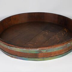 English Brass Strapped Shallow Oak Wood Pan