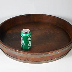 English Brass Strapped Shallow Oak Wood Pan