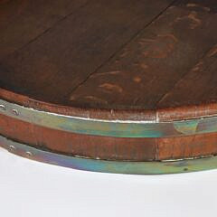 English Brass Strapped Shallow Oak Wood Pan