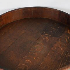 English Brass Strapped Shallow Oak Wood Pan