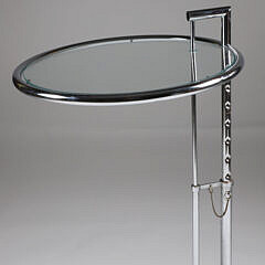 Contemporary Adjustable Height Chrome Side Table with Glass Top