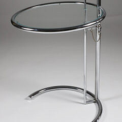 Contemporary Adjustable Height Chrome Side Table with Glass Top