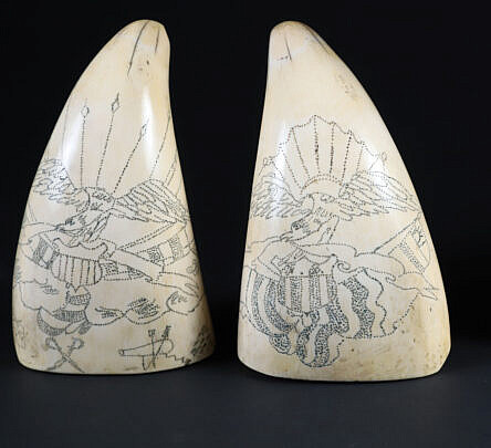 Pair of American Scrimshaw Antique Whale