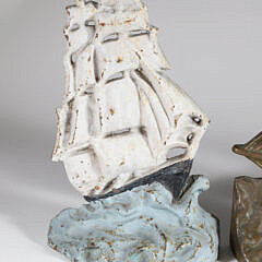Lot of Three Cast Iron Clipper Ship Doorstops and Bookends
