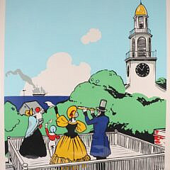 Tony Sarg Silk Screen Poster "Family on the Roof Walk"