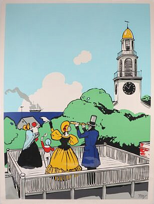 Tony Sarg Silk Screen Poster "Family on the Roof Walk"