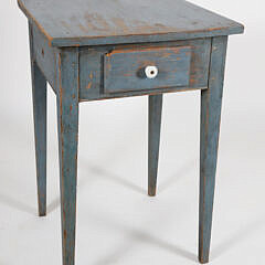 Antique Primitive Blue Painted One Drawer Hepplewhite Stand