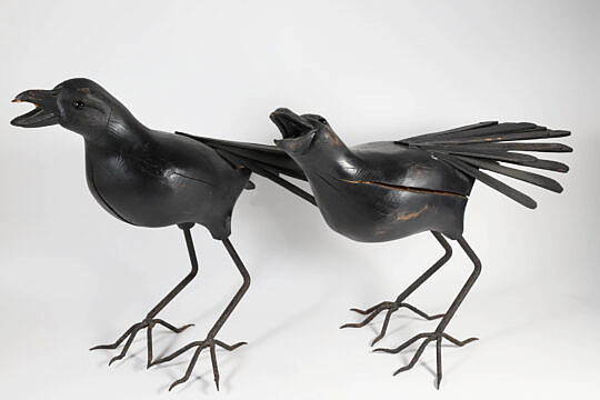 Pair of Large Wood and Iron Ravens