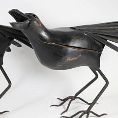 Pair of Large Carved Wood and Iron Ravens