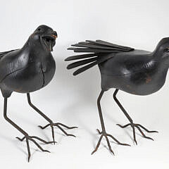 Pair of Large Carved Wood and Iron Ravens