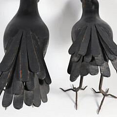 Pair of Large Carved Wood and Iron Ravens