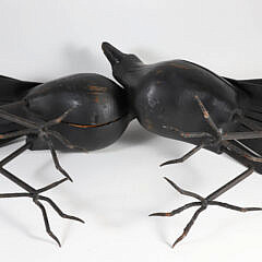Pair of Large Carved Wood and Iron Ravens