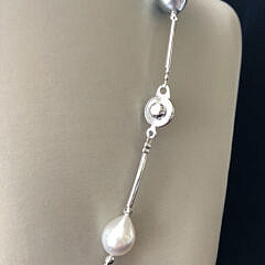 8mm – 11mm Tahitian South Sea Grey Baroque Pearl Tin Cup Necklace with Sterling Silver Spacers