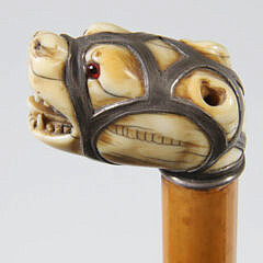 Antique Pitbull Walking Stick, 19th Century