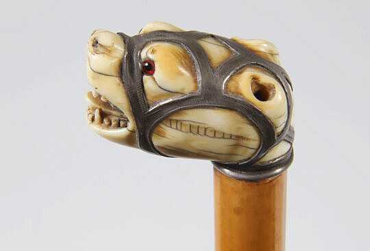 Antique Pitbull Walking Stick, 19th Century