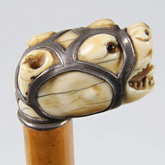 Antique Pitbull Walking Stick, 19th Century