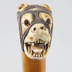 Antique Pitbull Walking Stick, 19th Century