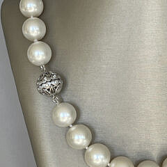 Fine 14mm x 17.3mm White South Sea Pearl Necklace, 14k White Gold and Diamond Clasp