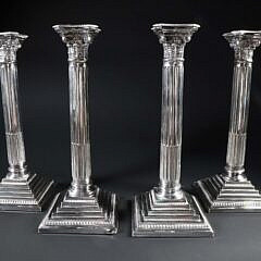 Set of Four Antique Sheffield Classical Corinthian Column Candlesticks
