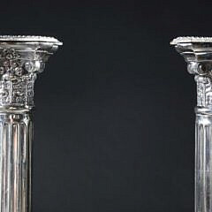 Set of Four Antique Sheffield Classical Corinthian Column Candlesticks