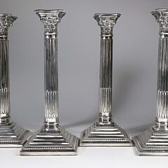Set of Four Antique Sheffield Classical Corinthian Column Candlesticks
