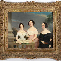 Jean Jacques Delanghe Oil on Panel "Portrait of Three Generations of Woman" 19th Century