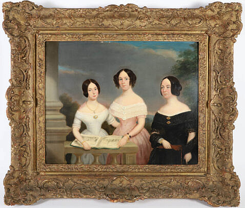 Jean Jacques Delanghe Oil on Panel "Portrait of Three Generations of Woman" 19th Century