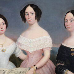 Jean Jacques Delanghe Oil on Panel “Portrait of Three Generations of Woman”, 19th Century