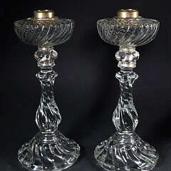 Pair of Baccarat Clear Twisted Glass Kerosene Lamps, 19th Century