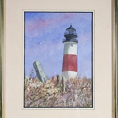 Jim Bresciano Watercolor "Sankaty Lighthouse", Circa 1996