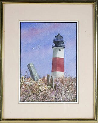 Jim Bresciano Watercolor "Sankaty Lighthouse", Circa 1996