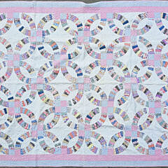 43082 Vintage Double Wedding Ring Patchwork Quilt A_111402