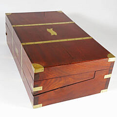 Brass Bound Dovetailed Mahogany Traveling Desk Box with Three Hidden Drawers, 19th Century