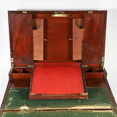 Brass Bound Dovetailed Mahogany Traveling Desk Box with Three Hidden Drawers, 19th Century