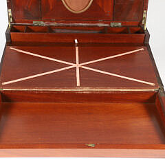 Brass Bound Dovetailed Mahogany Traveling Desk Box with Three Hidden Drawers, 19th Century