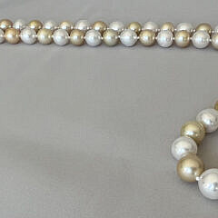 Fine 12mm x 13.9mm Natural Gold and White South Sea Baroque Pearl Necklace, 14k Yellow Gold and Diamond Clasp