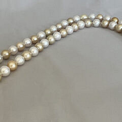 Fine 12mm x 13.9mm Natural Gold and White South Sea Baroque Pearl Necklace, 14k Yellow Gold and Diamond Clasp