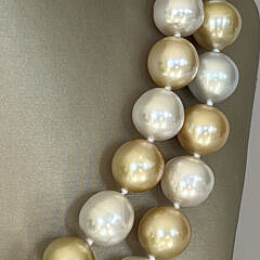 Fine 12mm x 13.9mm Natural Gold and White South Sea Baroque Pearl Necklace, 14k Yellow Gold and Diamond Clasp