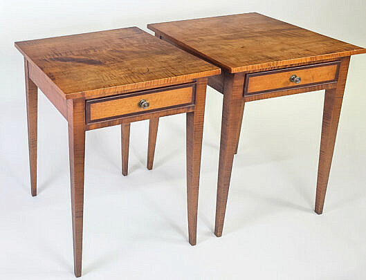 Pair of Eldred Wheeler Tiger Maple One Drawer Night Stands