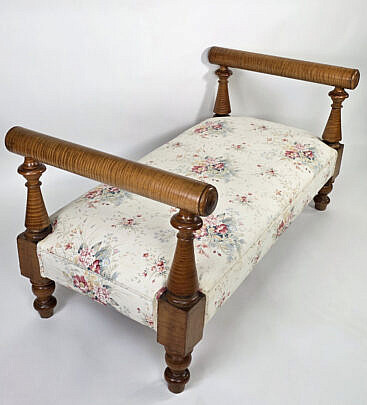 Antique Sheraton Tiger Maple Upholstered Day Bed