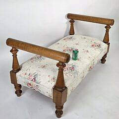 Antique Sheraton Tiger Maple Upholstered Day Bed